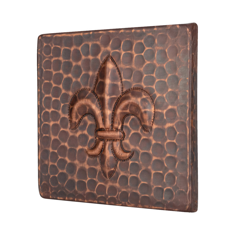 Carreau fleur de lis en cuivre martelé 4 po x 4 po