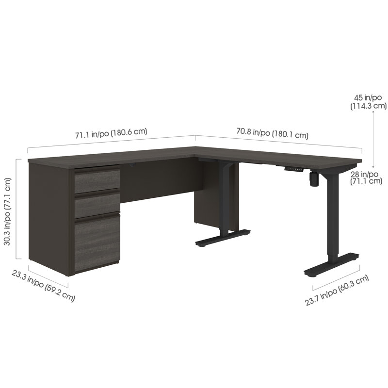 Ornello Adjustable L-Shaped Standing Desk, Bark Gray/Slate