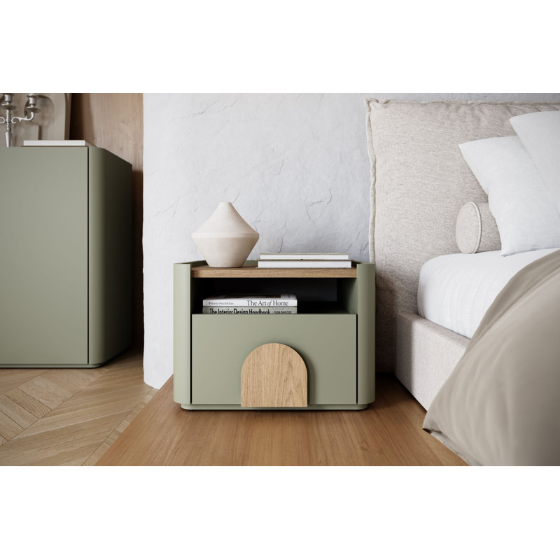 Sadeen 50cm W Manufactured Wood Bedside Table, Green/Brown