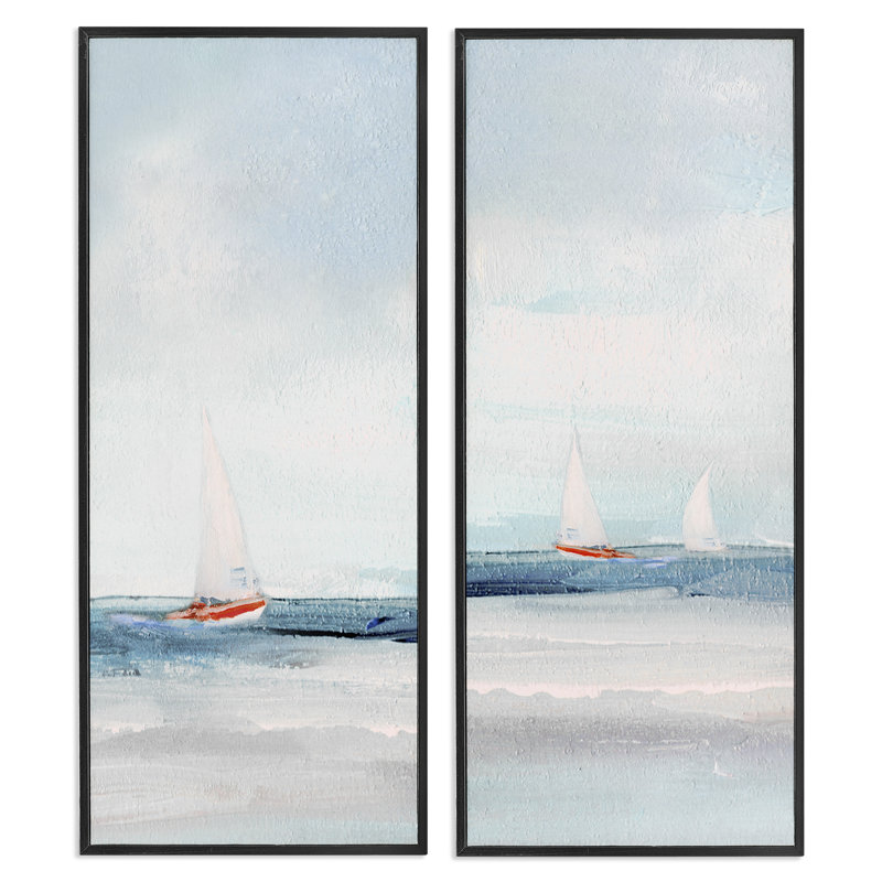  Voiliers près de Shoreline, ensemble de 2 giclées par Sally Swatland, H 24 po x l 10 po, Giclée encadrée noir minuit