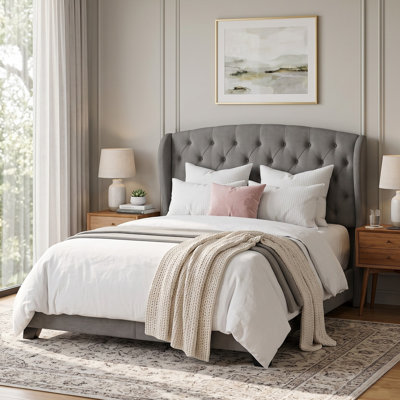 Natick Queen Upholstered Wingback Panel Bed
