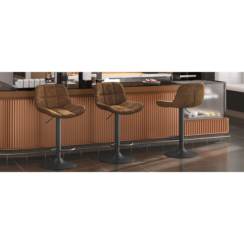 Swivel Upholstered Adjustable Height Counter Stool with Metal Frame, Dark Brown