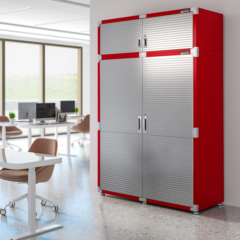 Seville Classics UltraHD 2 Piece Stainless Steel Storage System, 90.5" H x 60" W x 24" D, Red