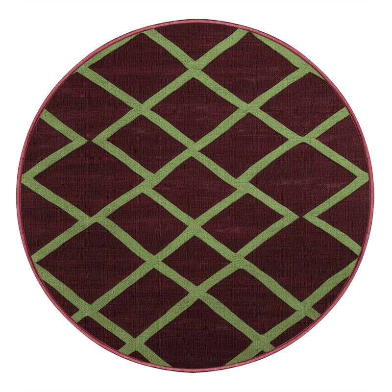 Machine Washable Trellis Red Area Rug, Round 5'