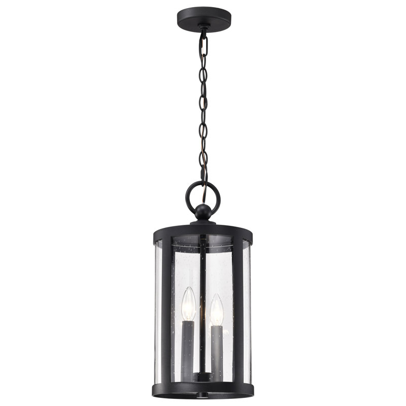 Bahaddin - 2 Light Hanging Lantern - Matte Black with Clear Seeded Glass