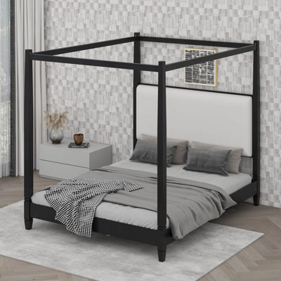 Canopy Bed Frame With Upholstered Headboard, Post