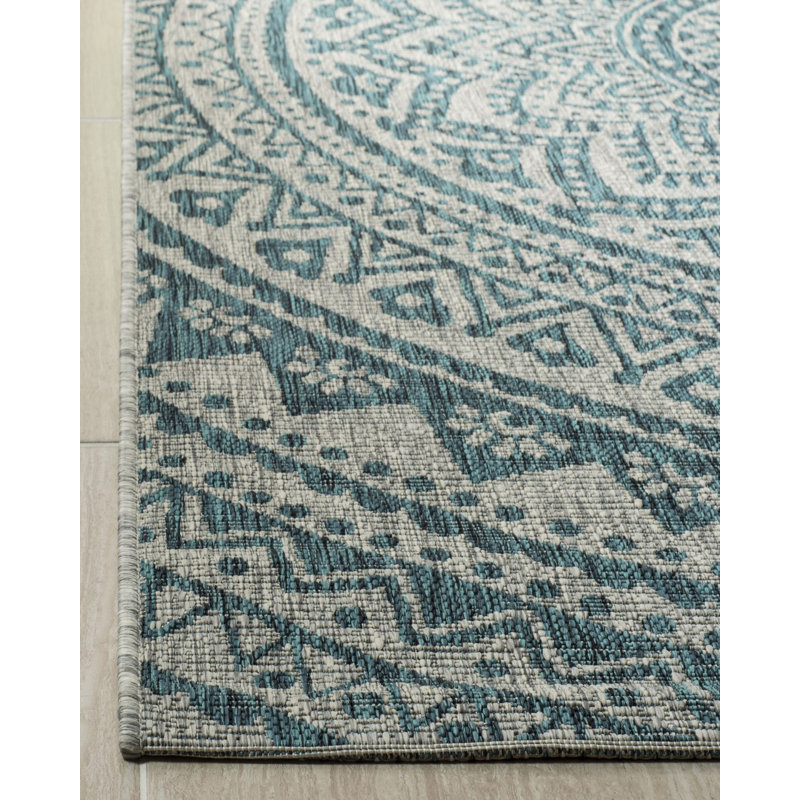 Atlanta Looped Light Grey/Teal Rug, Rectangle 61 x 109 cm