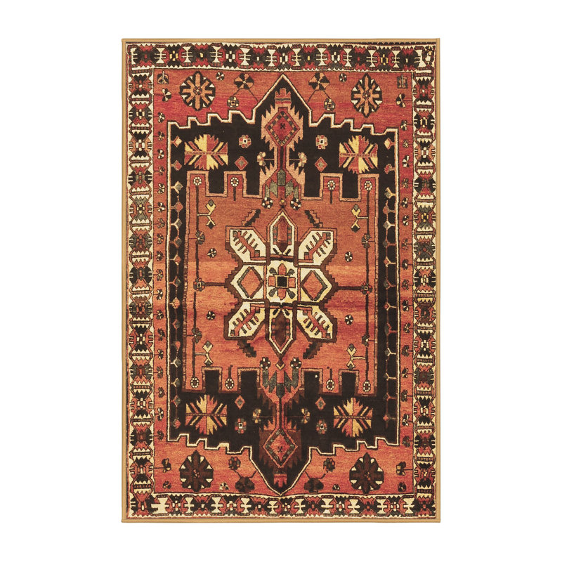 Tapis brun lavable à la machine Maksym Traditional 4206, Rectangle 8 pi x 12 pi