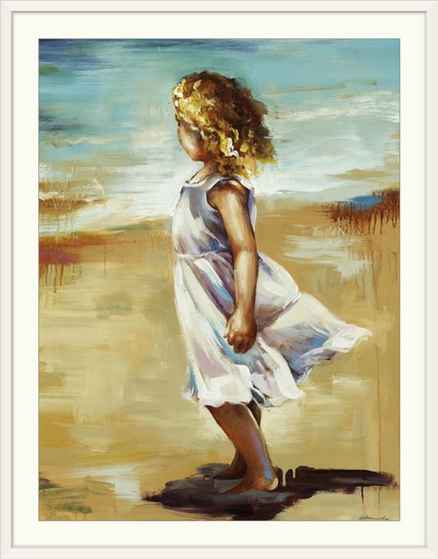 Tirage « Fille à  la plage », Encadrement blanc, H 32 po x l 26 po x P 1 po