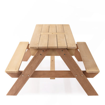 3-in-1 Kids Outdoor Wooden Picnic Table With Umbrella, Convertible Sand & Wate, Gray Astm & Cpsia Certification