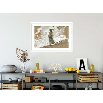 «Shepherdess and Sheep» par Winslow Homer - impression giclée encadrée