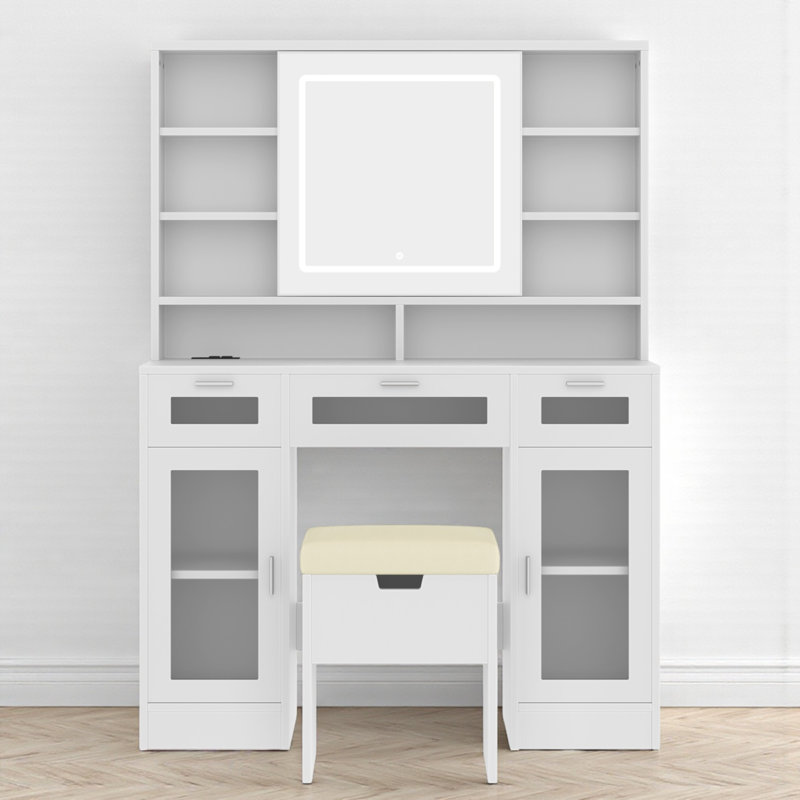 Ensemble de coiffeuse avec miroir lumineux et tabouret