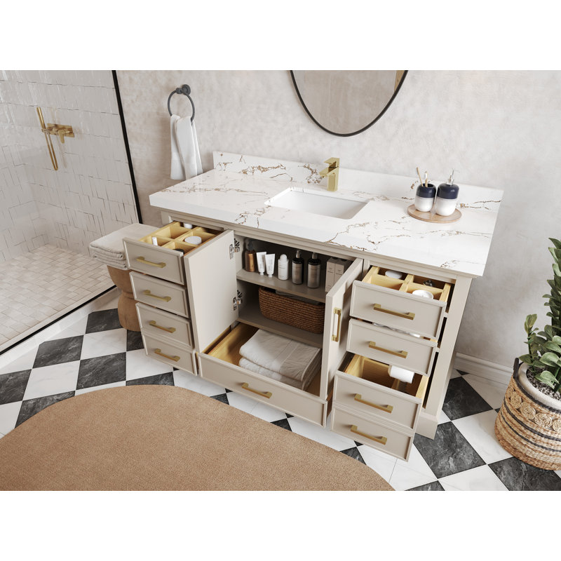 Khiala 60'' Single Bathroom Vanity with Top, Calacatta Gold