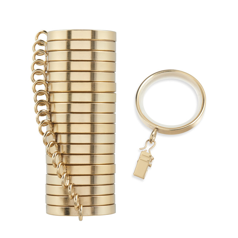 Cambria Designer Series 2 inch Premium Easy Glide Metal Curtain Rings with Smooth, Quiet Nylon Inserts, Brushed Gold
