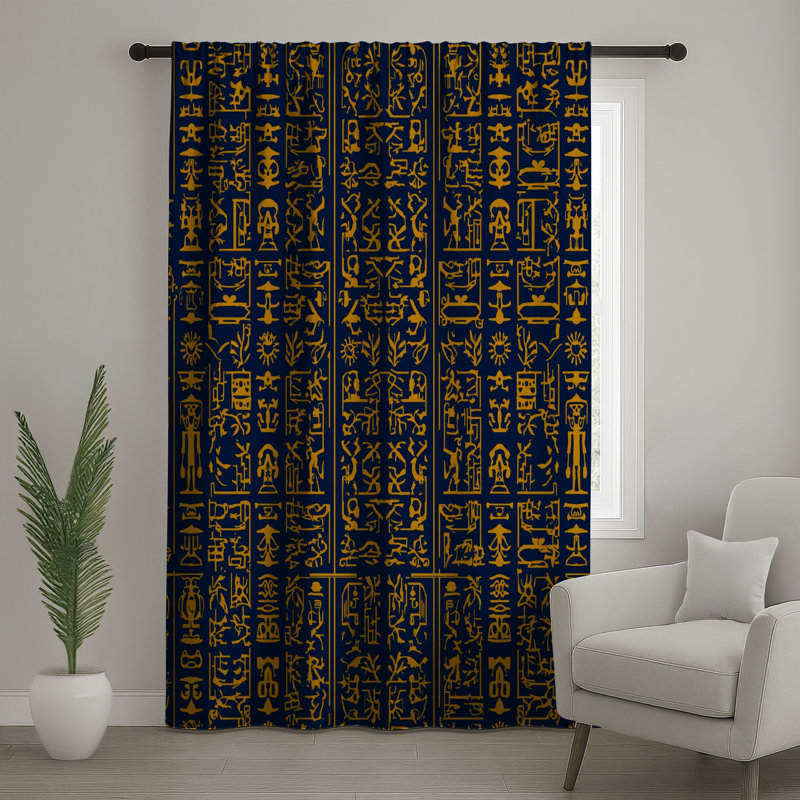 Rideaux égyptiens à motif de hiéroglyphes égyptiens, voilages et voilages occultants - 1 panneau, Sheer, 50" x 80" - 1 Panel