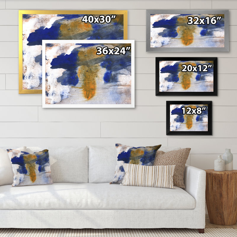 Encre brune et bleue, reproduction d'art sur toile, Cadre d'angle fermé noir, H 8 po x l 12 po x P 1 po