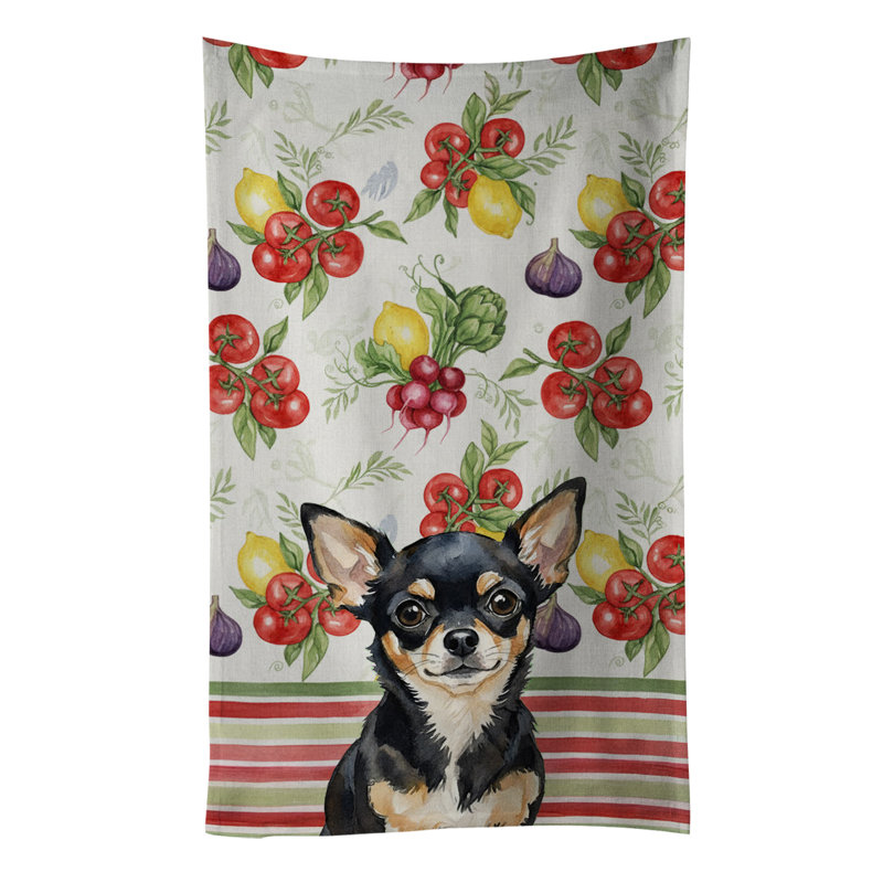 Black and Tan Chihuahua Vegetables Kitchen Towel, Black/Tan Chihuahua