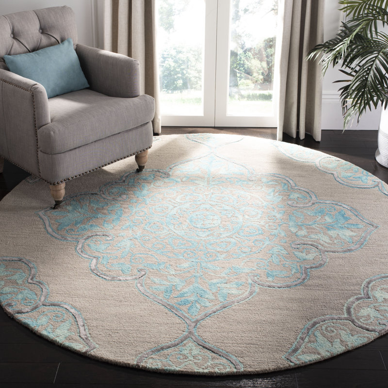 Tapis gris en laine / coton touffeté à la main Brennan, Rond 7 pi