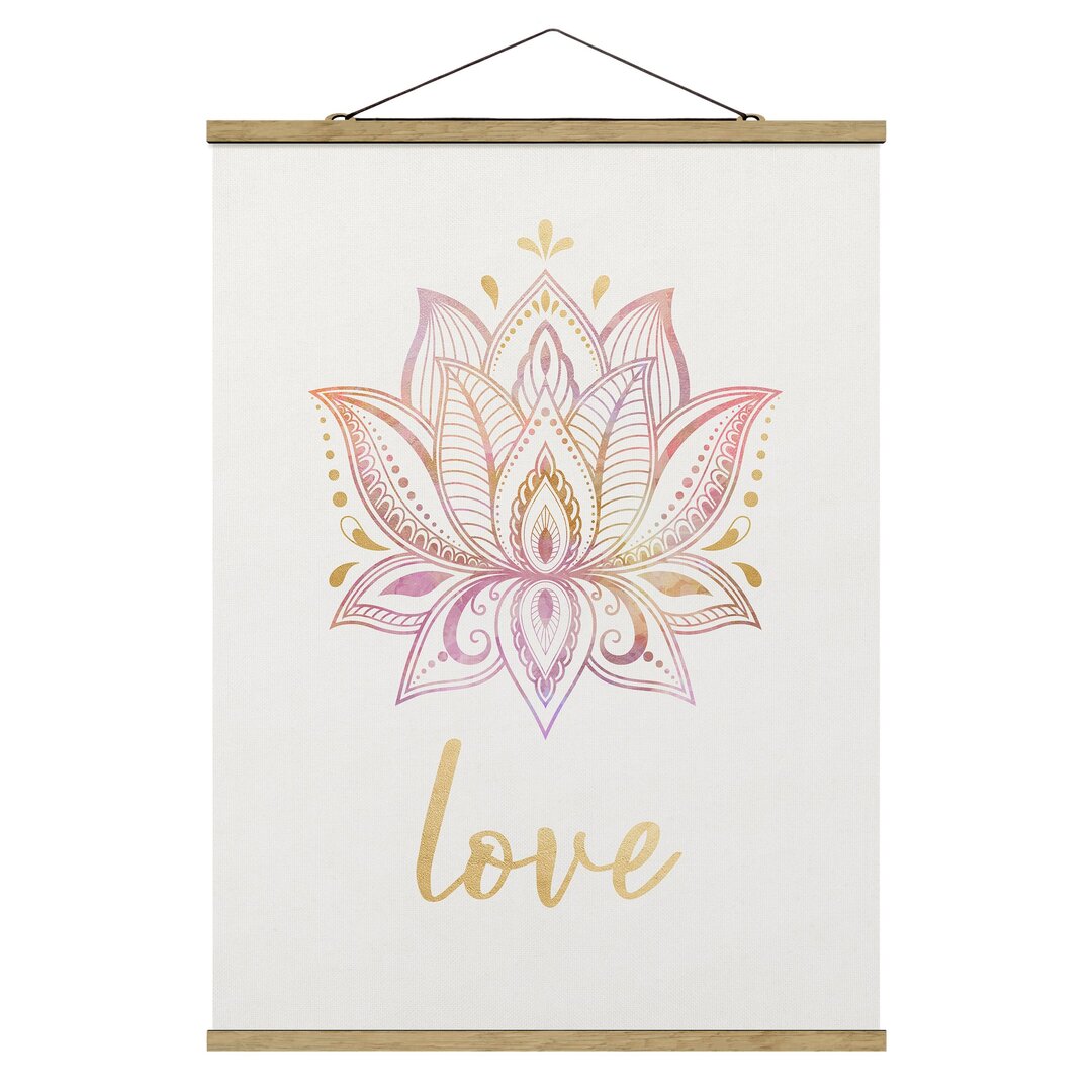 Stoffbild Lotus Illustration Love Gold Pink