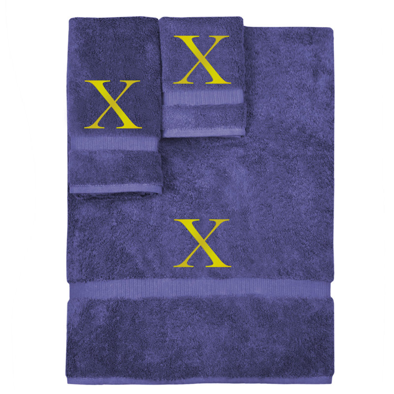 Ensemble de serviettes monogrammées - ensemble de 3 - lettre-bloc, X, Marine / doré