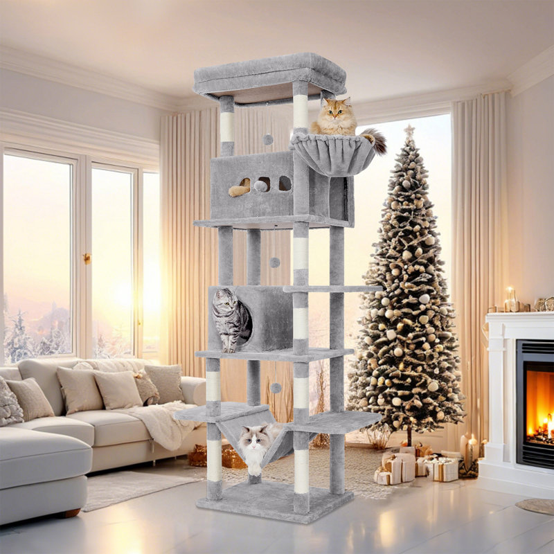 Batholo Cat Tree, Light Grey, 82.6"H x 19.6"W x 23.6"L