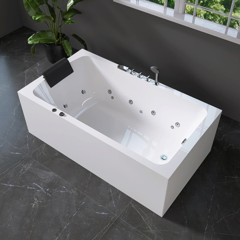 Baignoire de massage autoportante en acrylique 71 po x 39 po avec 12 buses et lumières colorées à DEL
