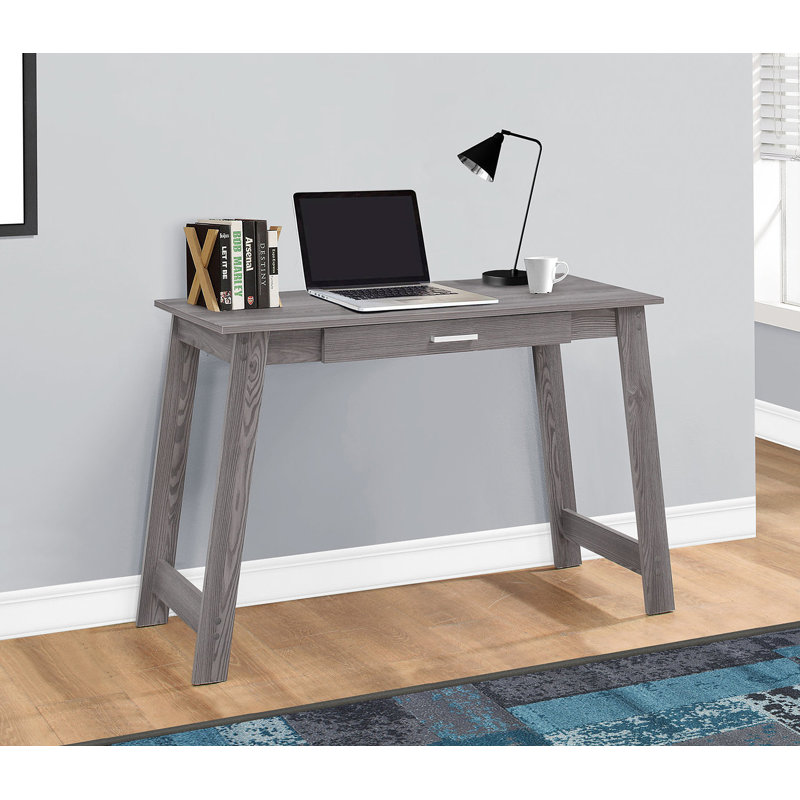 Bureau d'ordinateur contemporain en stratifié gris avec rangement pour le bureau personnel et le travail sur ordinateur portable