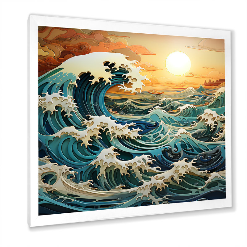 Océan charme vif effet bois coupé IV, H 36 po x l 36 po x P 1,5 po, Cadre simple blanc