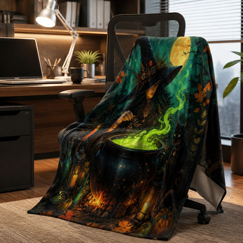 Couverture « Potion de sorcière mystique », jeté de lit à motif de forêt enchanteresse, linge de lit douillet en peluche toutes saisons pour canapé, salon, chambre à coucher, décoration intérieure