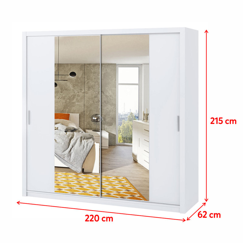 Frazierii 2 Door Manufactured Wood Wardrobe, 215cm H x 220cm W x 62cm D, White