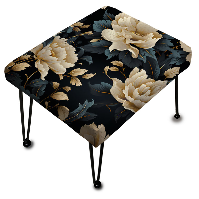 Timeless Beige Peony Sophistication I - Floral Rectangle Ottoman