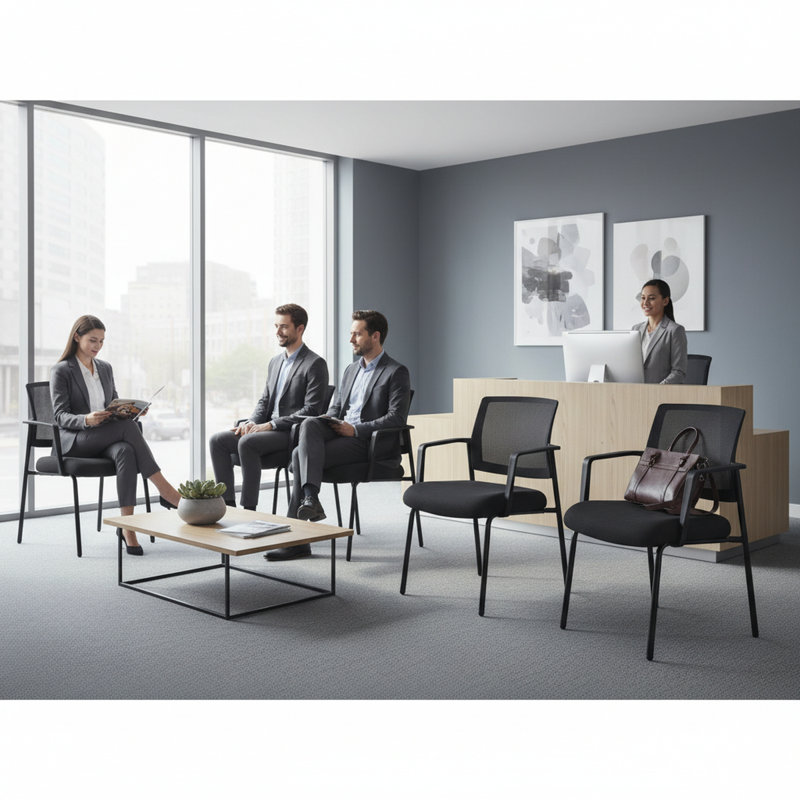 Ensemble de 6 chaises avec accoudoirs empilables à dossier en filet, chaises de réception pour invités, chaise de bureau ergonomique avec accoudoirs