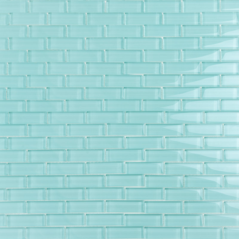 Carreau de mosaïque à joint de brique en verre 1 po x 3 po, Bleu clair