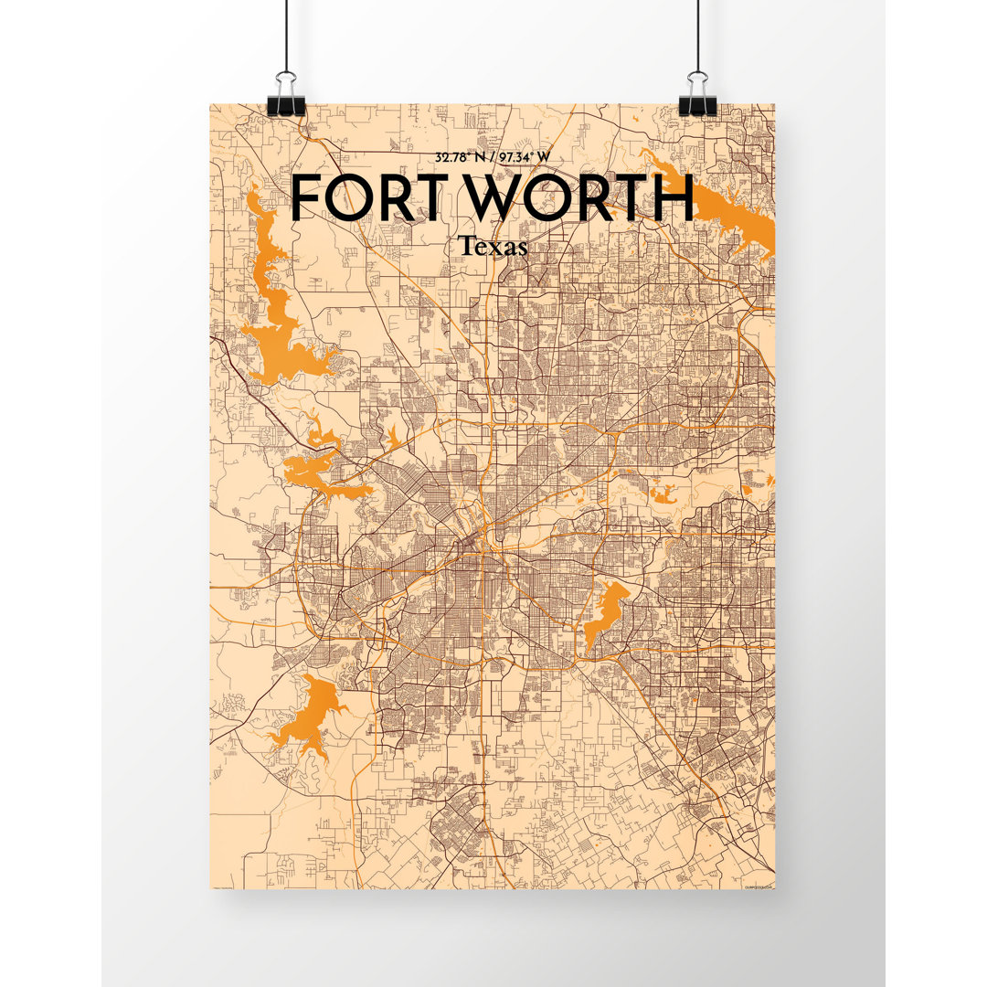 Fort Worth City Map - No Frame Print