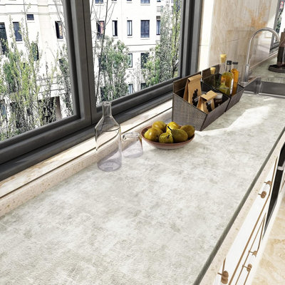 Concrete Contact Paper – Waterproof Peel And Stick Light Concrete Wallpaper, Textured Self-adhesive Limewash Cement Mural, Removable Countertop, Cabinet & Furniture Wrap