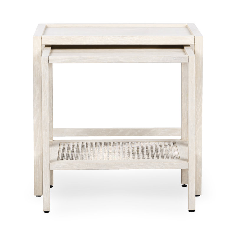 Devin Oak Wood Nesting End Table, Milk White