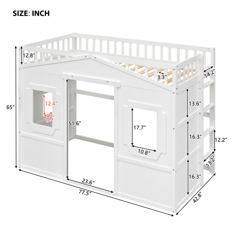 Lit mezzanine avec échelle en pin massif, Lit simple, Blanc