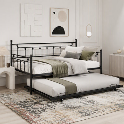 Lit de jour en métal avec lit gigogne, design moderne et peu encombrant