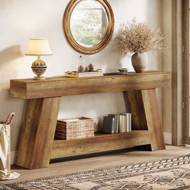 70.9'' Extra Long Console Table with 2 Tier Storage Shelf for Entryway & Living Room, Brown