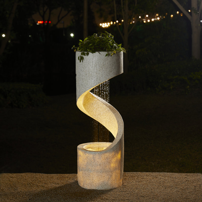 Fontaine courbée en résine avec lumière Zia, H 40 po x l 14 po x P 14 po, Beige sable