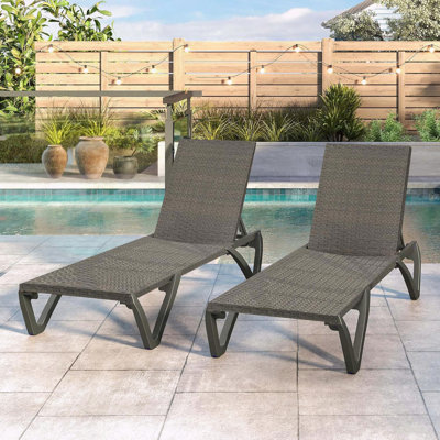 Ensemble de chaise longue de piscine en osier réglable, mobile et empilable