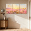 Assortiment de bouquets de fleurs, ciel pastel et chemin de terre, ensemble de 3 impressions sur toile