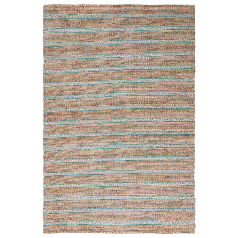 Ifeoluwakitan Natural Fiber Flat Weave Jute/Cotton Geometric Rug in Teal/Natural, Rectangle 3' x 5'