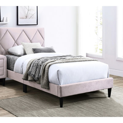 Lit simple en velours rose, lit de velours moderne et relaxant, sommier non requis,