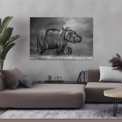 Éléphant, mère et petit, art mural contemporain abstrait