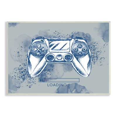 Manette de jeu rétro, symbole de chargement bleu moucheté par Ziwei Li - impression