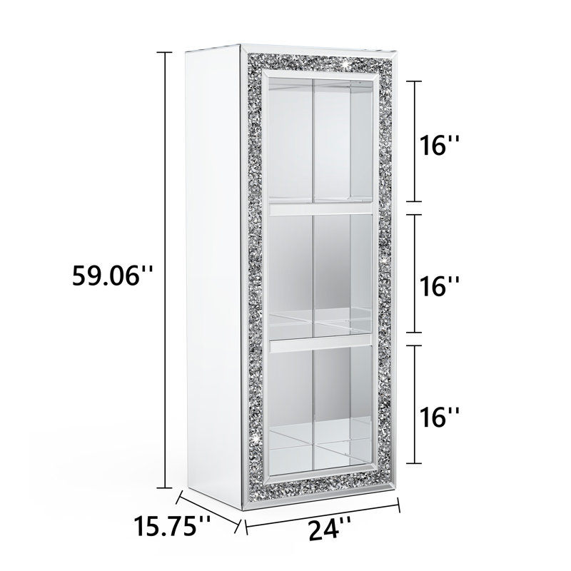 Présentoir Amla à finition miroir avec incrustation de cristaux concassés, H 59,06 po x l 23,62 po x P 15,75 po