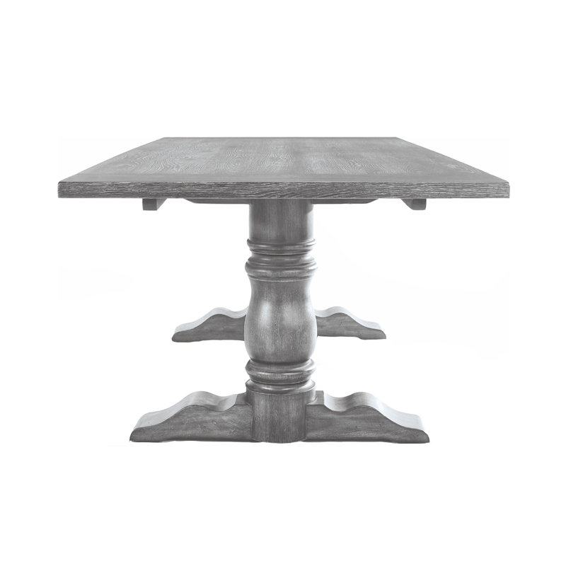 Table de salle à manger rectangulaire à tréteaux, piédestal double tourné, 70 mm d'épaisseur, gris antique, pour base avec plateau épais, 6 sièges