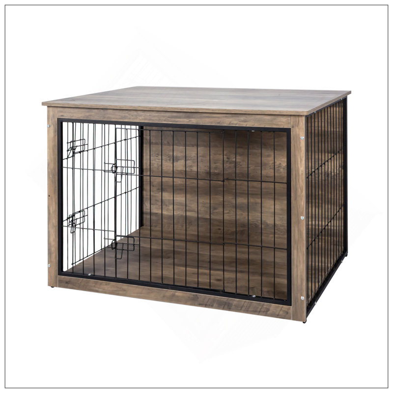 Meuble en bois pour cage de chien avec portes doubles, chenil d'intérieur durable et élégant pour animaux de compagnie