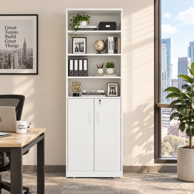 78.7" H Lockable Office Storage Cabinet with 4 Open Shelves
